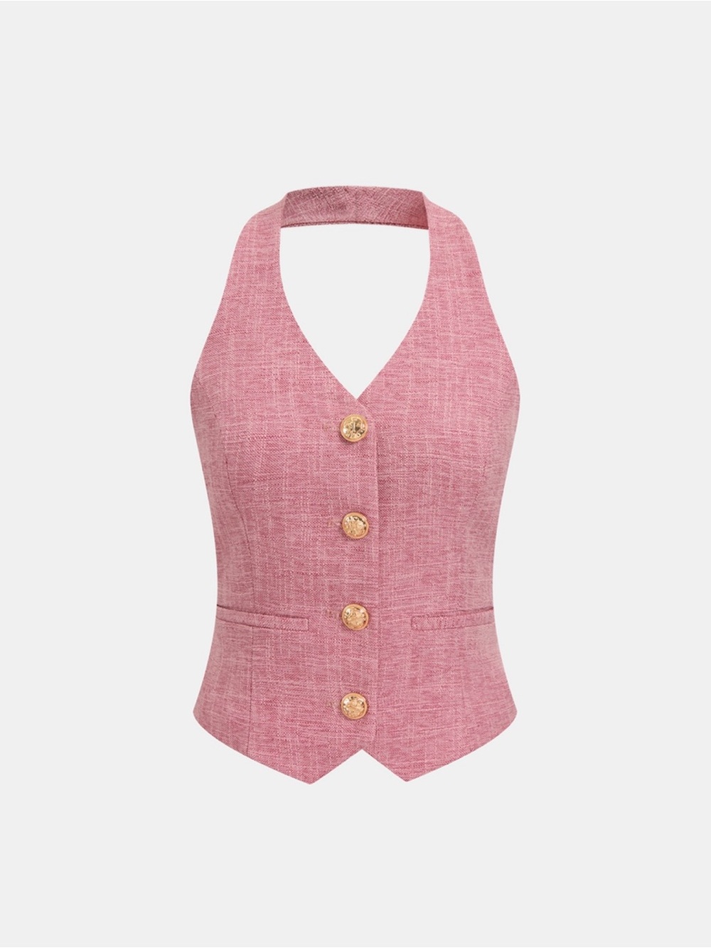 Commense Women's Pink Halter Vest & Wide-Leg Trousers Set - Picture 2 of 3
